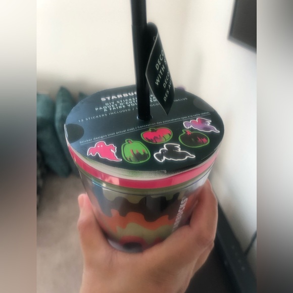 Starbucks Cold Cup Halloween 2023 Glow in The Dark + 12 Stickers Fall Swirl - Picture 4 of 7